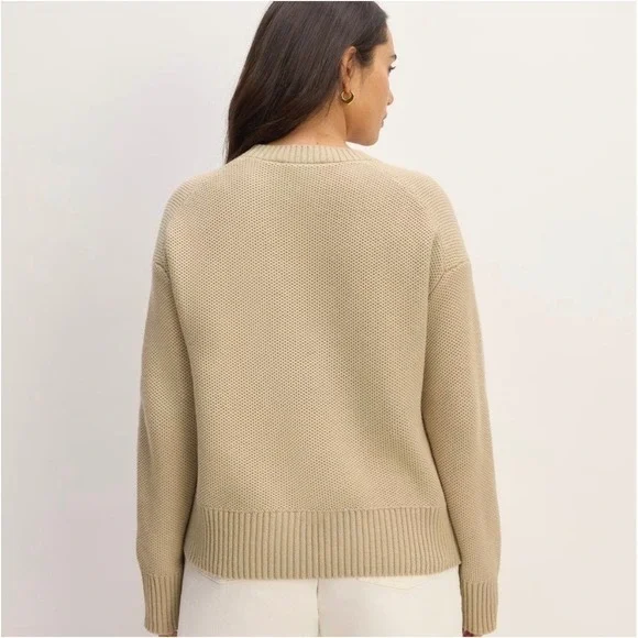 EVERLANE The Cotton Honeycomb Square Crew Textured Knit Sweater Size Large - Picture 2 of 9